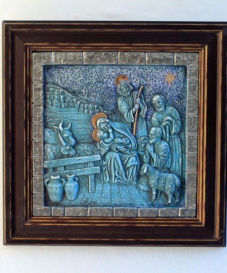 Nativity Scene - Ceramic Relief in a Frame - Platinum & 24K gold Plating