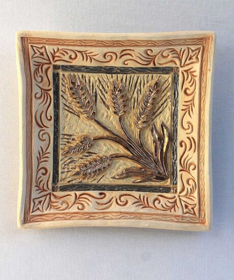 Ceramic Square Wall Plate - Fertility - Ears of Wheat