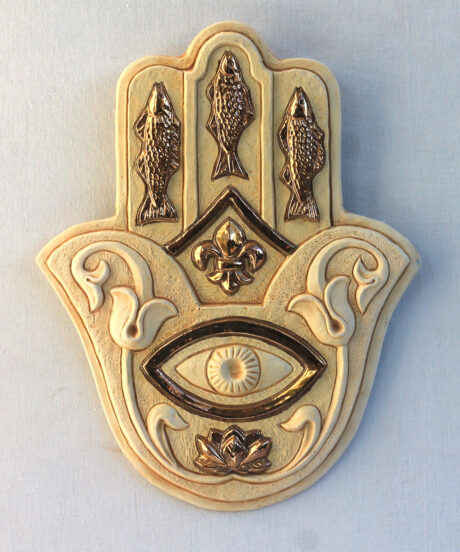 Hamsa Ceramic Handmade with Gold Plating - Big - Beige